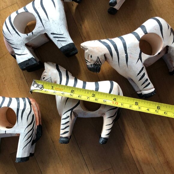 Set of 8 Wooden Napkin Ring Holders Zebra Hand Crafted Painted Vintage - Picture 8 of 12